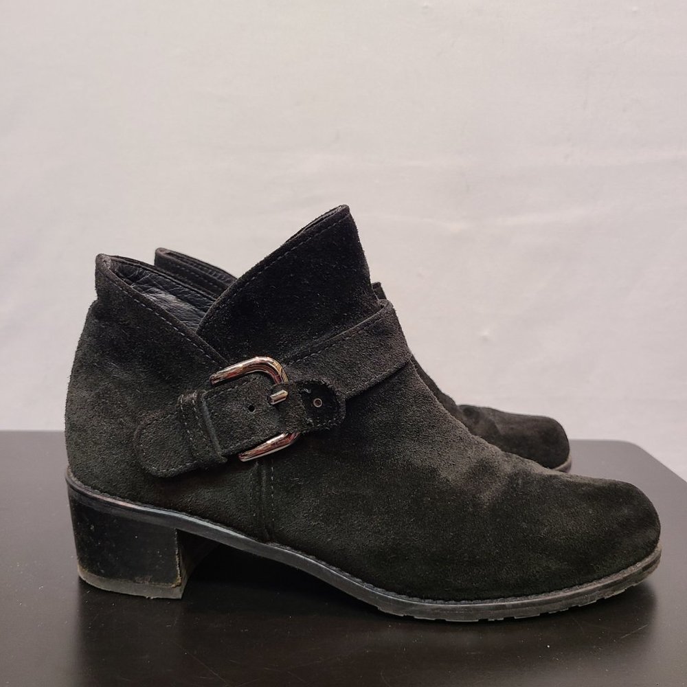 Stuart Weitzman Boots Black Leather Womens 8.5 Ankle Bootie Suede - Picture 9 of 9